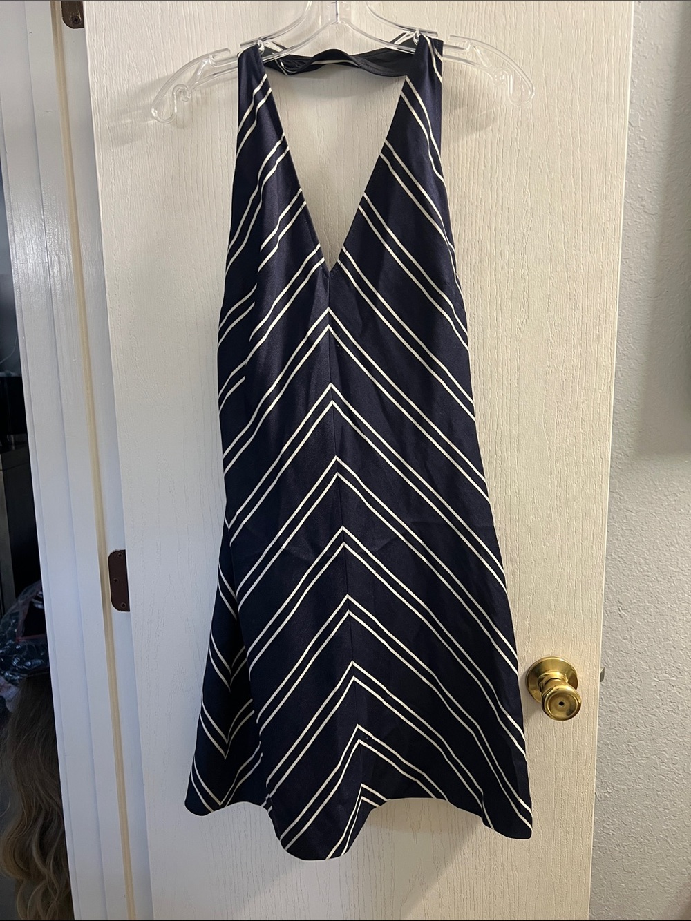 Burberry Navy and White One-Shoulder Striped Dress
